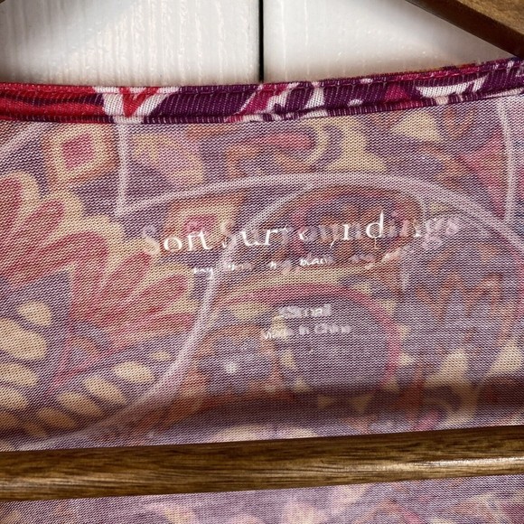 Soft Surroundings Size XS Midi Dress Short Sleeve A-Line Floral V-Neck Red Boho - Picture 3 of 4